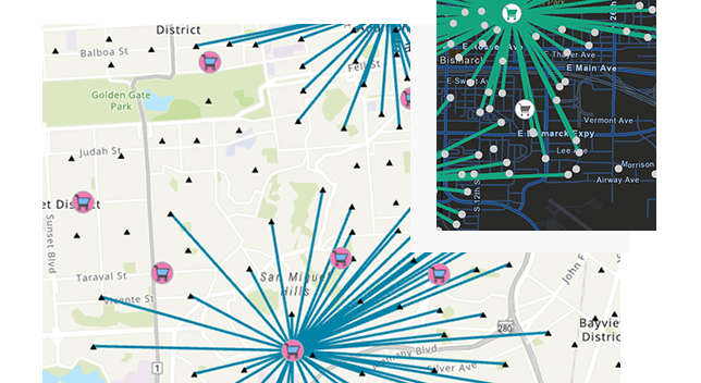 Optimized routes, trade areas and location - allocation